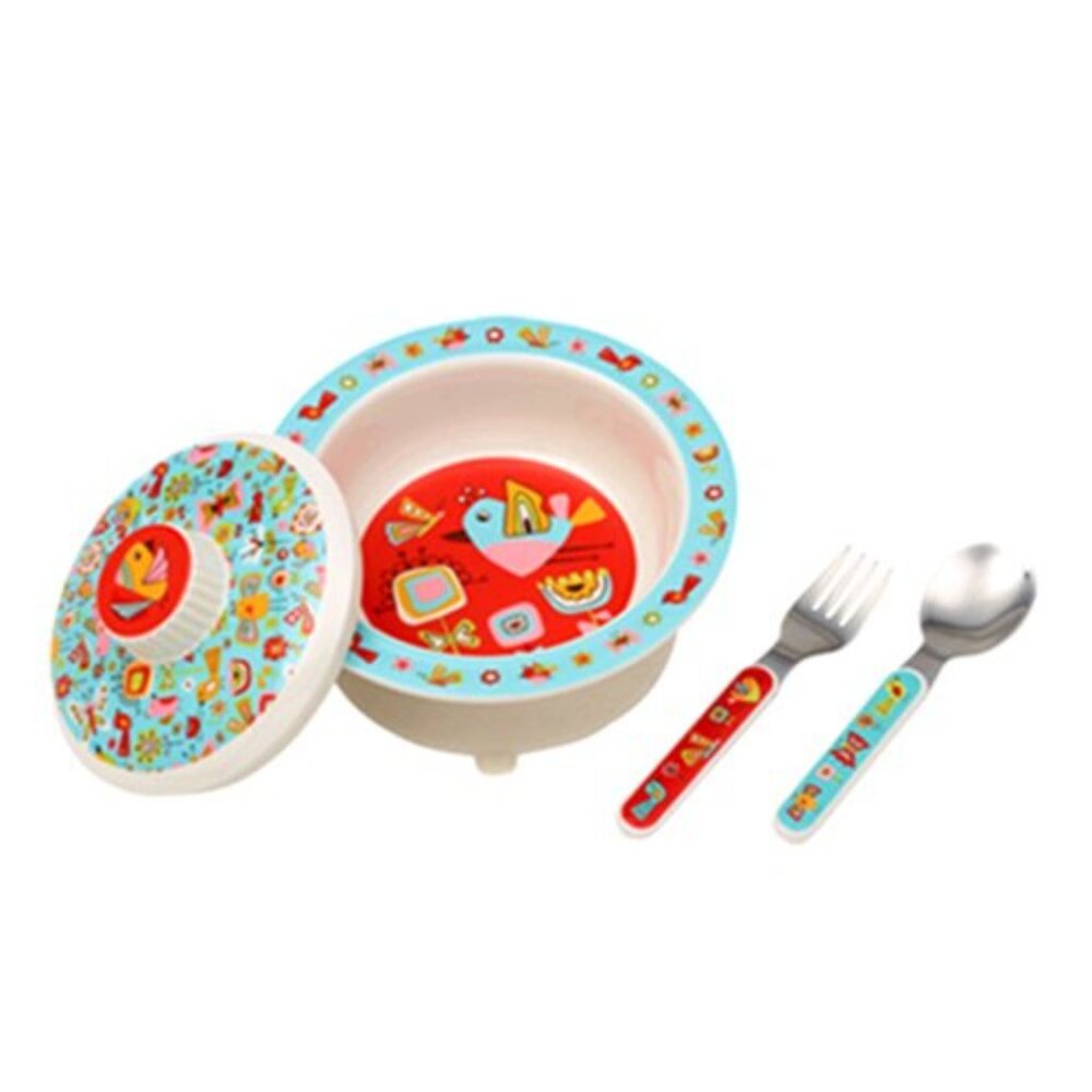 NWT Sugarbooger Covered Suction Bowl Set Birds Butterflies